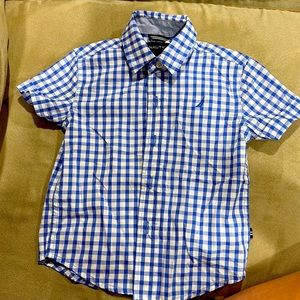 Nautica size 2t boys button down blue plaid polo shirt